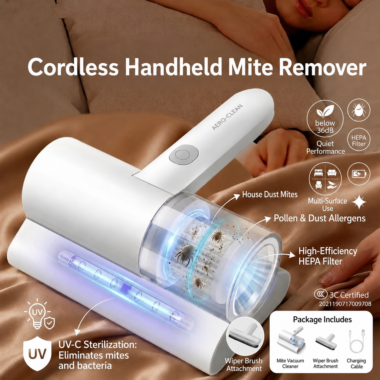Wireless UV Bed Vacuum Cleaner for Mattress, Sofa & Upholstery