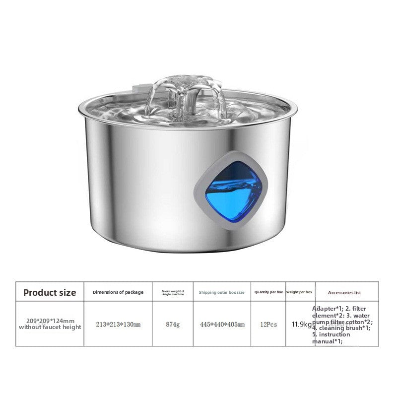 3.2L Stainless Steel Automatic Pet Water Fountain for Cats & Dogs