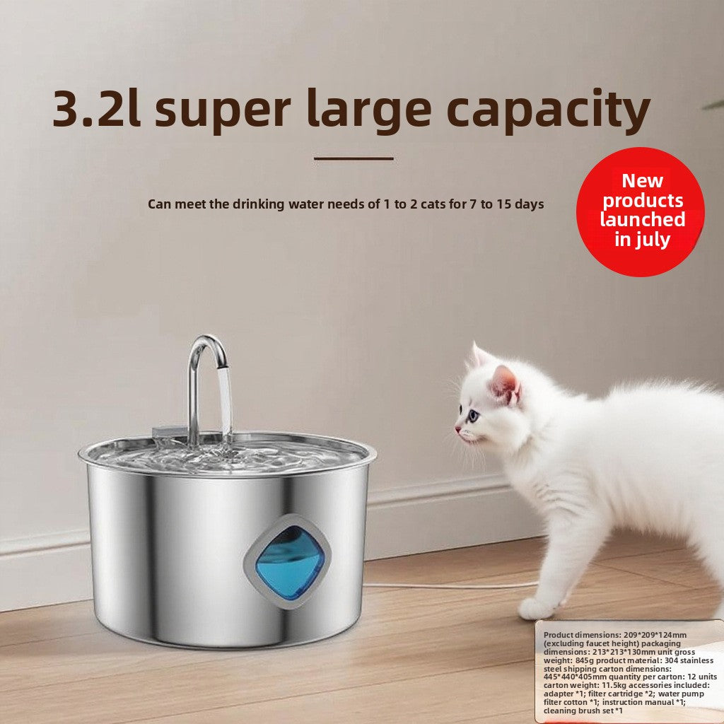 3.2L Stainless Steel Automatic Pet Water Fountain for Cats & Dogs